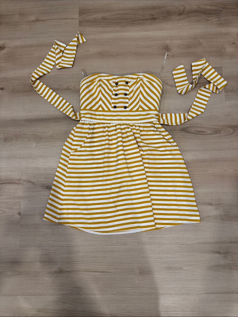 Women's Small Forever 21 XXI Mustard & White Striped Strapless Tube Mini Dress